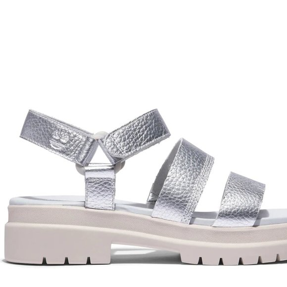 Timberland Silver London Vibe Ankle Strap Sandals Shoes Flats Multi Size NEW - Picture 3 of 8